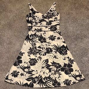 White House Black Market Black and Cream Floral Mini Dress